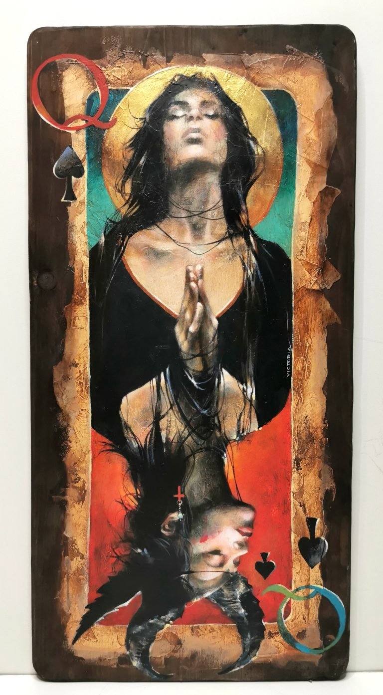The Queen of Spades, acrylic on wood, by Victoria Stoyanova