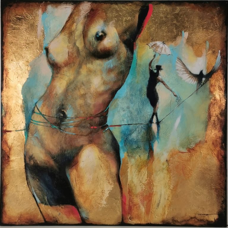 Beautiful Imperfection, Acrylic on canvas and gold left, by Victoria Stoyanova