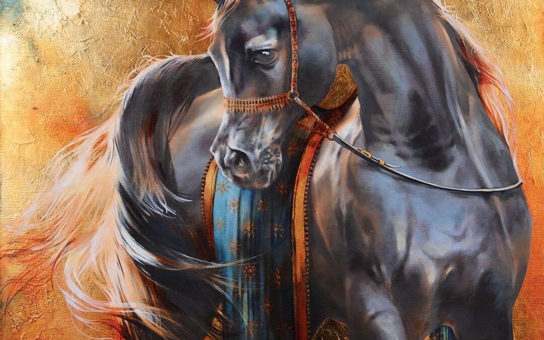 My Arabian princess, Acrylic on canvas and gold leaf, horse painting by Victoria Stoyanova