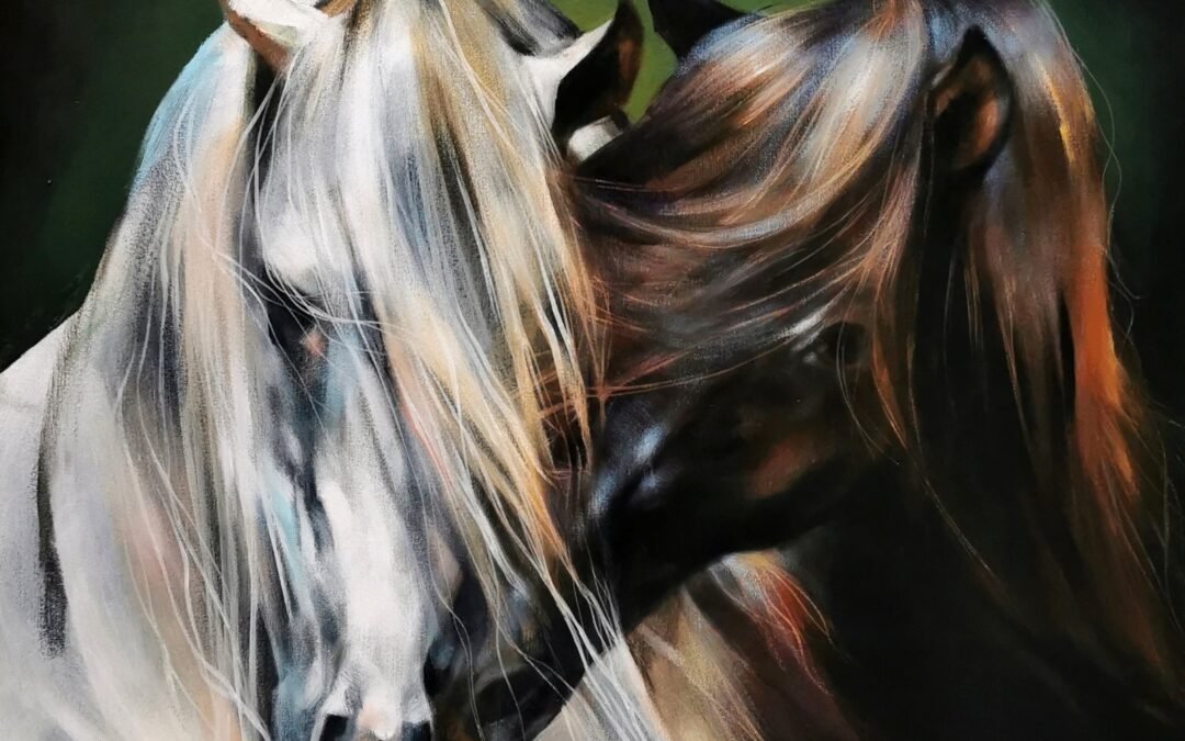 Together forever!, Acrylic on canvas, horse painting by Victoria Stoyanova