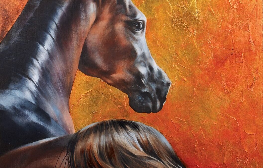 The prince of the desert, Acrylic on canvas and gold leaf, horse painting by Victoria Stoyanova