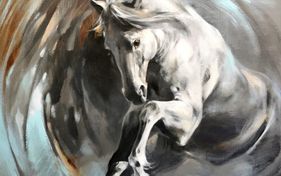 Through the portal of time, Acrylic on canvas, horse painting by Victoria Stoyanova